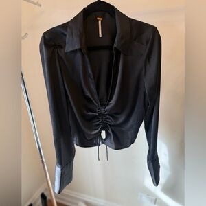 Free People Black Ruched Blouse